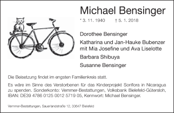 Traueranzeige von Michael Bensinger von Neue Westfälische