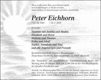 Traueranzeige von Peter Eichhorn von Neue Westfälische