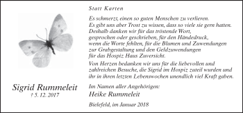 Traueranzeige von Sigrid Rummeleit von Neue Westfälische