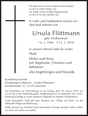 Traueranzeige von Ursula Flöttmann von Neue Westfälische