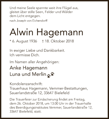 Traueranzeige von Alwin Hagemann von Neue Westfälische