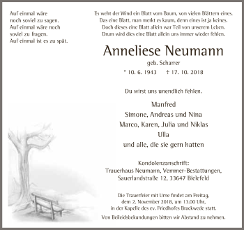 Traueranzeige von Anneliese Neumann von Neue Westfälische