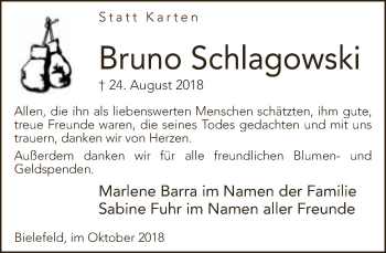 Traueranzeige von Bruno Schlagowski von Neue Westfälische
