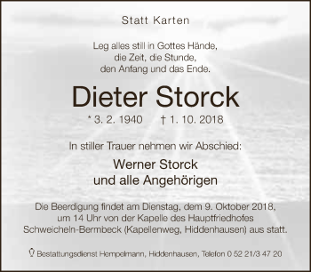 Traueranzeige von Dieter Storck von Neue Westfälische