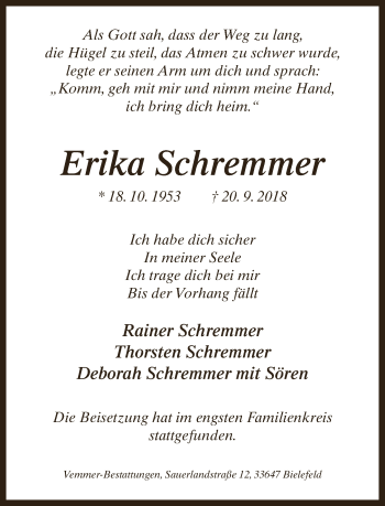 Traueranzeige von Erika Schremmer von Neue Westfälische