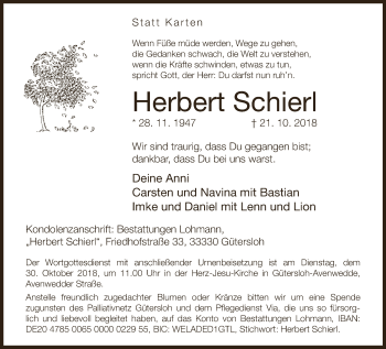 Traueranzeige von Herbert Schierl von Neue Westfälische