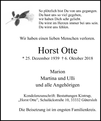 Traueranzeige von Horst Otte von Neue Westfälische