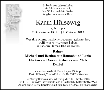 Traueranzeige von Karin Hülsewig von Neue Westfälische