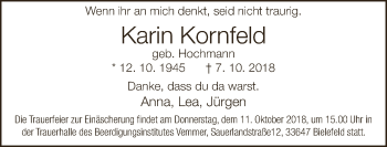 Traueranzeige von Karin Kornfeld von Neue Westfälische