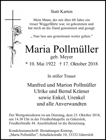 Traueranzeige von Maria Pollmüller von Neue Westfälische