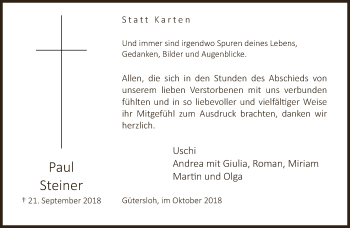 Traueranzeige von Paul Steiner von Neue Westfälische