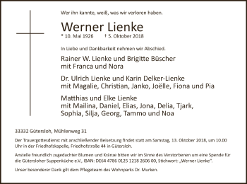 Traueranzeige von Werner Lienke von Neue Westfälische