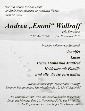 Traueranzeige von Andrea Wallraff von Neue Westfälische