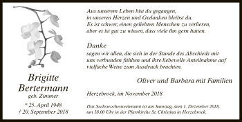 Traueranzeige von Brigitte Bertermann von Neue Westfälische