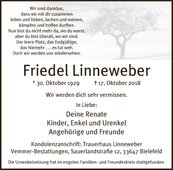 Traueranzeige von Friedel Linneweber von Neue Westfälische