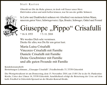 Traueranzeige von Giuseppe Crisafulli von Neue Westfälische