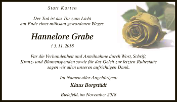Traueranzeige von Hannelore Grabe von Neue Westfälische