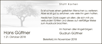 Traueranzeige von Hans Güttner von Neue Westfälische
