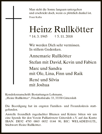 Traueranzeige von Heinz Rullkötter von Neue Westfälische