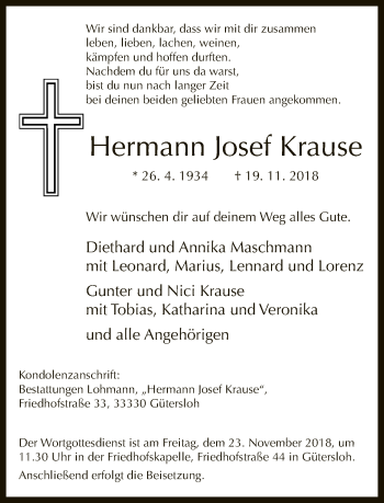 Traueranzeige von Hermann Josef Krause von Neue Westfälische