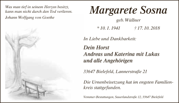 Traueranzeige von Margarete Sosna von Neue Westfälische