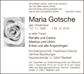 Traueranzeige von Maria Gotsche von Neue Westfälische