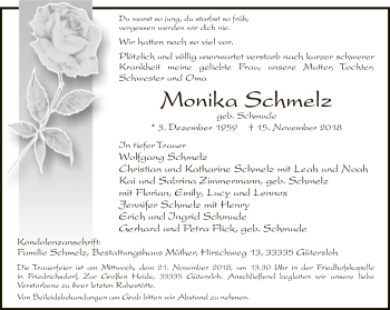 Traueranzeige von Monika Schmelz von Neue Westfälische