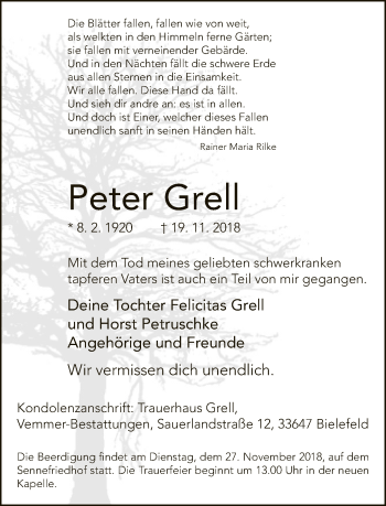 Traueranzeige von Peter Grell von Neue Westfälische