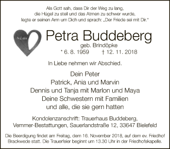 Traueranzeige von Petra Buddeberg von Neue Westfälische
