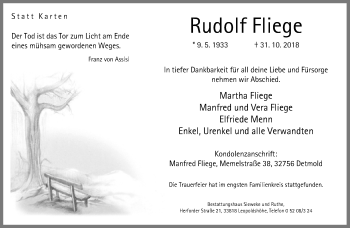 Traueranzeige von Rudolf Fliege von Neue Westfälische