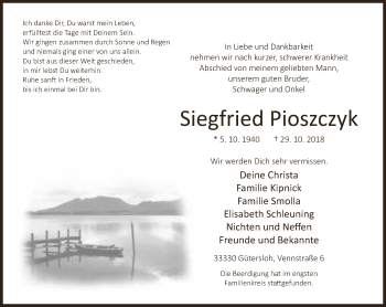 Traueranzeige von Siegfried Pioszczyk von Neue Westfälische