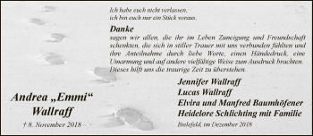 Traueranzeige von Andrea Wallraff von Neue Westfälische