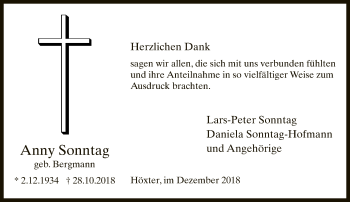 Traueranzeige von Anny Sonntag von Neue Westfälische