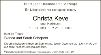 Traueranzeige von Christa Keve von Neue Westfälische