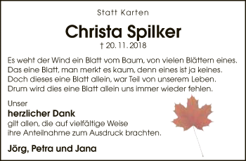 Traueranzeige von Christa Spilker von Neue Westfälische