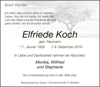 Traueranzeige von Elfriede Koch von Neue Westfälische