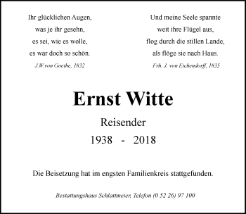 Traueranzeige von Ernst Witte von Neue Westfälische