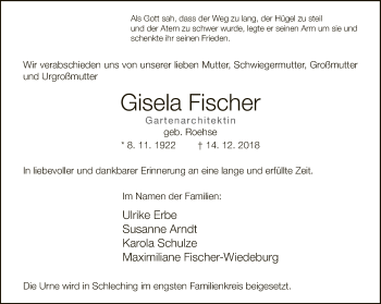 Traueranzeige von Gisela Fischer von Neue Westfälische