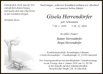 Traueranzeige von Gisela Herrendörfer von Neue Westfälische
