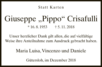 Traueranzeige von Giuseppe Crisafulli von Neue Westfälische