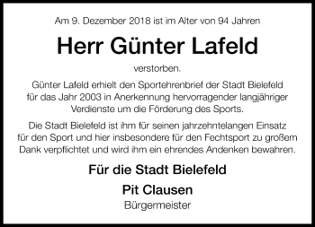 Traueranzeige von Günter Lafeld von Neue Westfälische