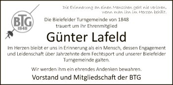 Traueranzeige von Günter Lafeld von Neue Westfälische