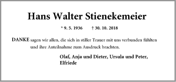 Traueranzeige von Hans Walter Stienekemeier