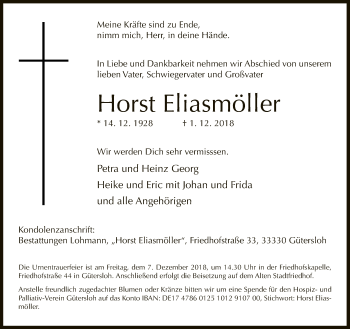 Traueranzeige von Horst Eliasmöller von Neue Westfälische