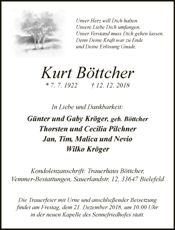Traueranzeige von Kurt Böttcher von Neue Westfälische