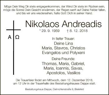 Traueranzeige von Nikolaos Andreadis von Neue Westfälische