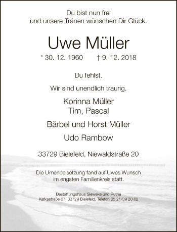 Traueranzeige von Uwe Müller