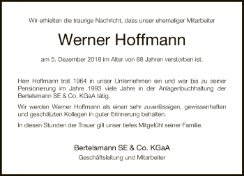 Traueranzeige von Werner Hoffmann von Neue Westfälische