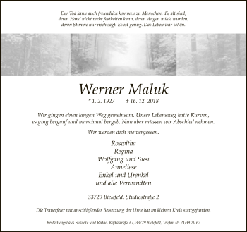 Traueranzeige von Werner Maluk