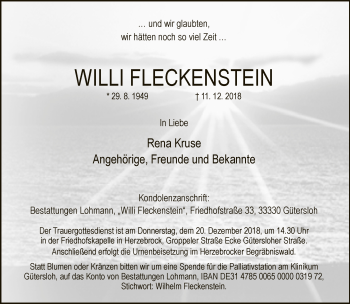 Traueranzeige von Willi Fleckenstein von Neue Westfälische